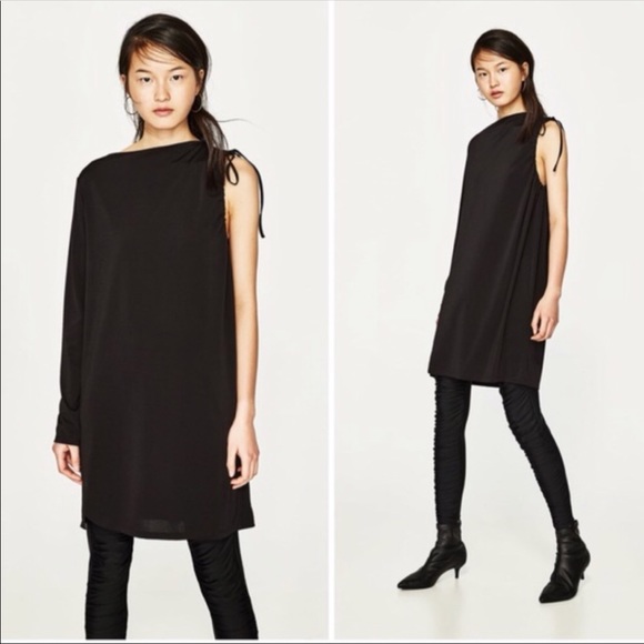 Zara black one-sleeve dress/tunic - Picture 2 of 7